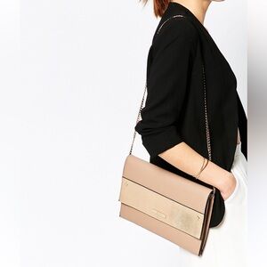 Dune London Pale Pink Flat CrossBody/Shoulder Bag Purse W/ Chain Strap